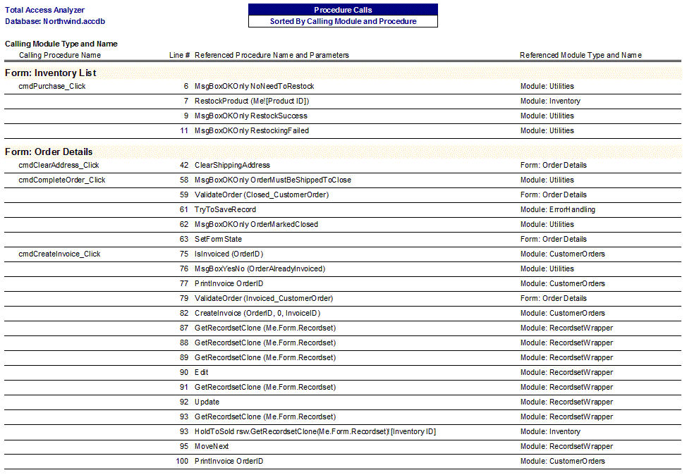 Microsoft Access Module Procedure Calls