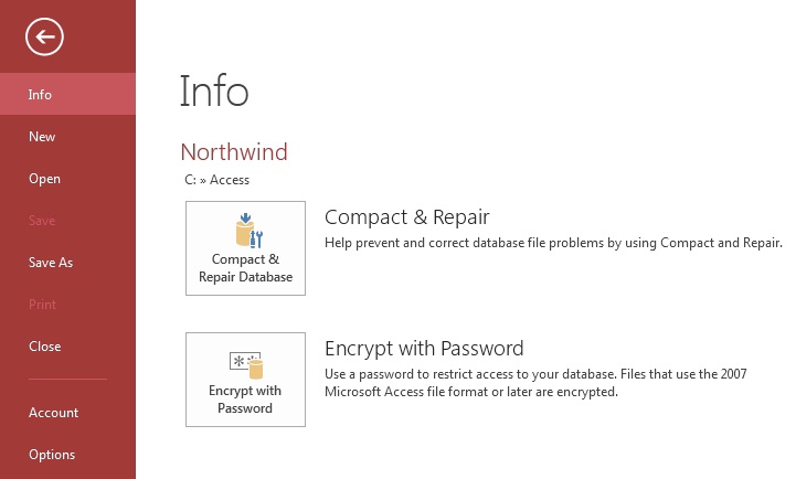 Compact Database in Microsoft Access 2016 and 2013