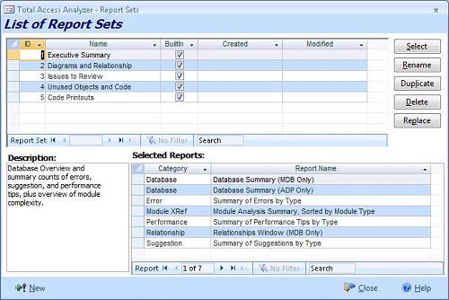 Microsoft Access Documentation Report Sets