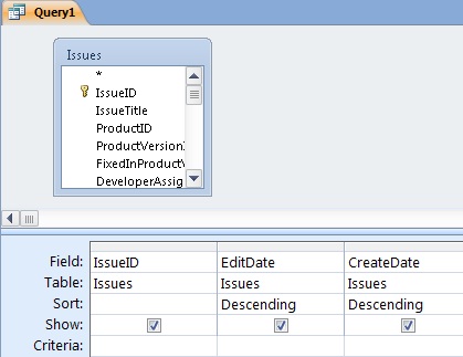 Microsoft Access query sort design