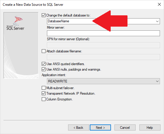 ODBC SQL Server Database Name Must by Specified