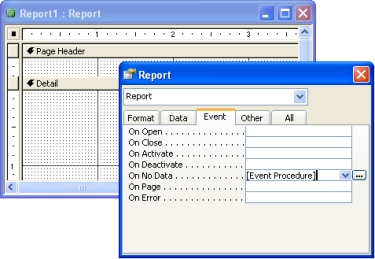 Add No Data Event Procedure from Property Sheet