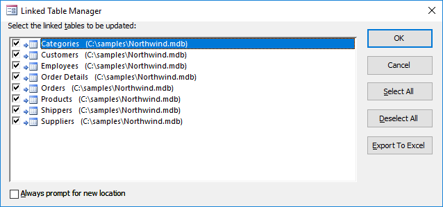 Linked Table Manager Wizard to Select Tables and New Location