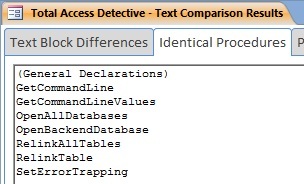 List of indentical procedures between modules