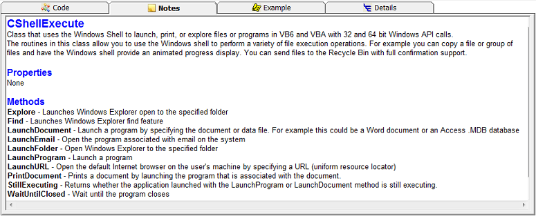 Notes tab in the Source Code Explorer for Total Visual SourceBook